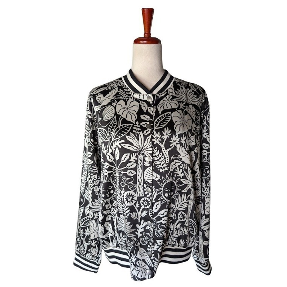 Johnny Was Workshop Luciana Black And white Celestial Bomber Jacket Size Medium